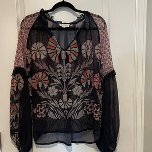 Chic Black Sheer Floral Blouse